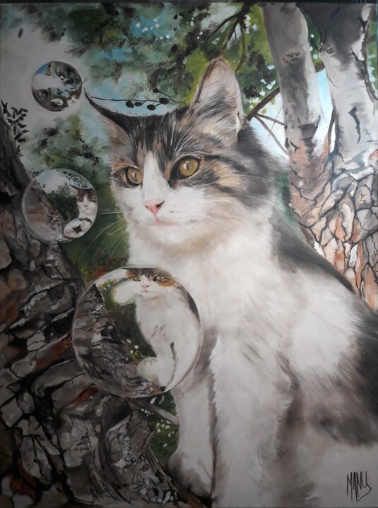 Peinture intitulée "Dans mon arbre perc…" par Manu Surreabulliste, Œuvre d'art originale, Huile