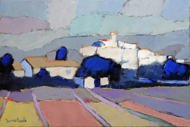 Peinture intitulée "Banon, champs" par Jacques Peyrelevade, Œuvre d'art originale, Huile Monté sur Châssis en bois