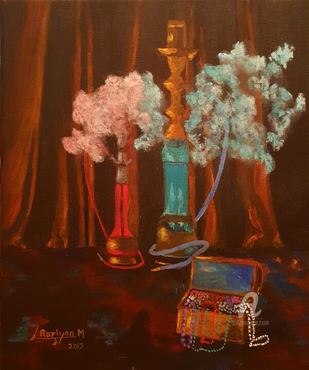 Pintura intitulada "Hookah, Water Pipes…" por L'Orientaliste, Obras de arte originais, Acrílico
