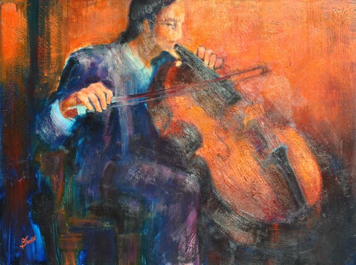 Le violoncelliste 绘画, 38.2x51.2 in