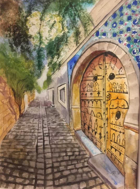 Malerei mit dem Titel "path to paradise" von Gudrun Sageder, Original-Kunstwerk, Aquarell