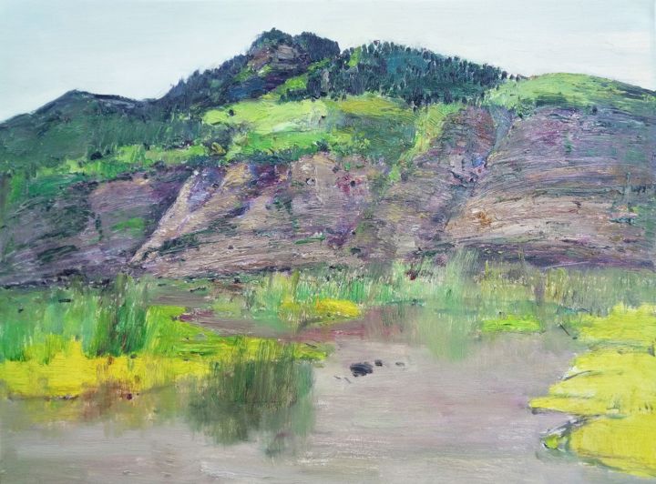 Schilderij getiteld "Wetland Park" door Mengmeng Yue, Origineel Kunstwerk, Olie