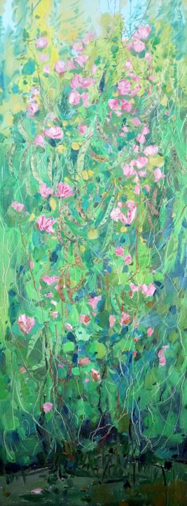 Schilderij getiteld "Hibiscus (4)" door Mengmeng Yue, Origineel Kunstwerk, Olie