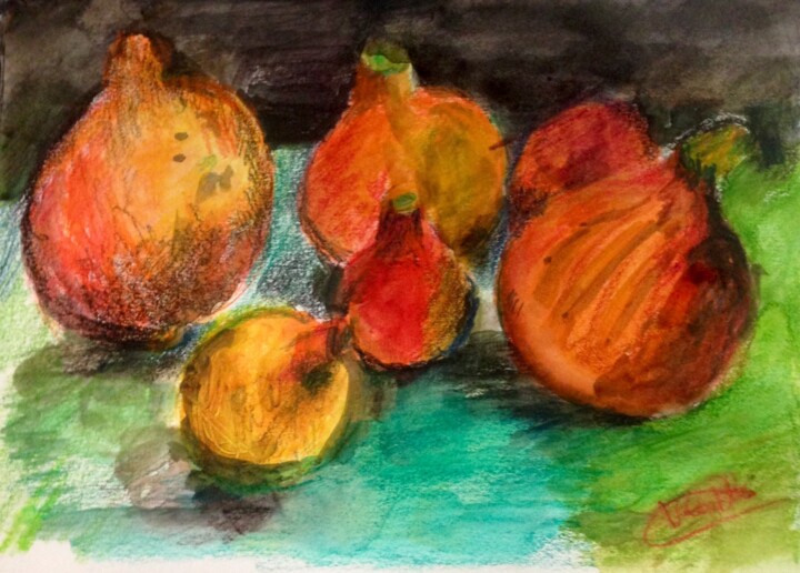 Dessin intitulée "Citrouilles" par Valérie Blum (Valery), Œuvre d'art originale, Crayon