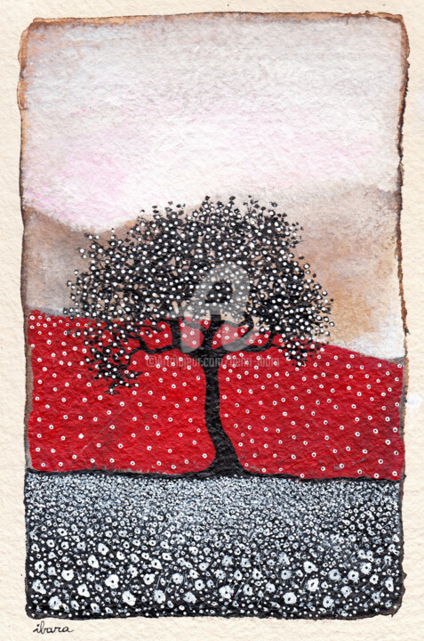 Arbre et fleurs blanches Drawing, 11.8x8.3 in