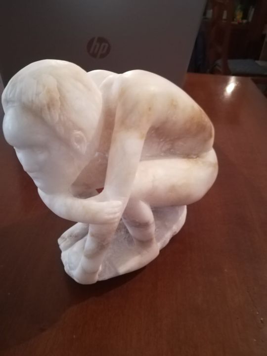 Scultura intitolato "IL GIOCATORE DI PAL…" da Nazareno Spinelli, Opera d'arte originale, Pietra