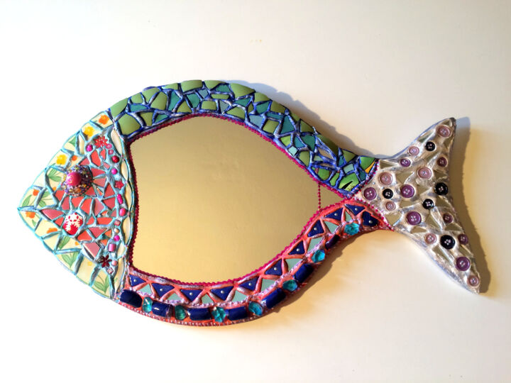 miroir mosaïque "Poisson tête arc-en-ciel" 设计, 15x25.6 in