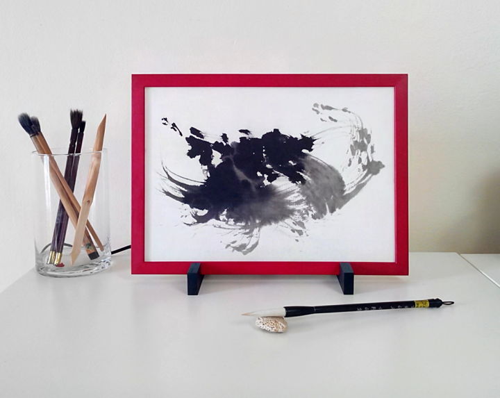 Lampe Calligraphie. Cadre rouge. Design, 9.8x13 in