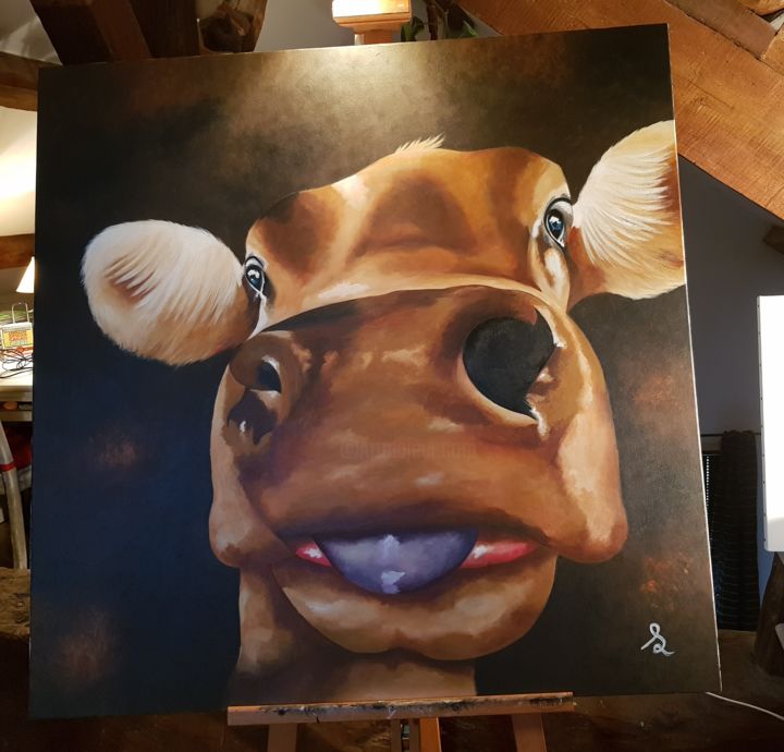 Ζωγραφική με τίτλο "Oh la vache" από Sabine Pouget, Αυθεντικά έργα τέχνης, Ακρυλικό