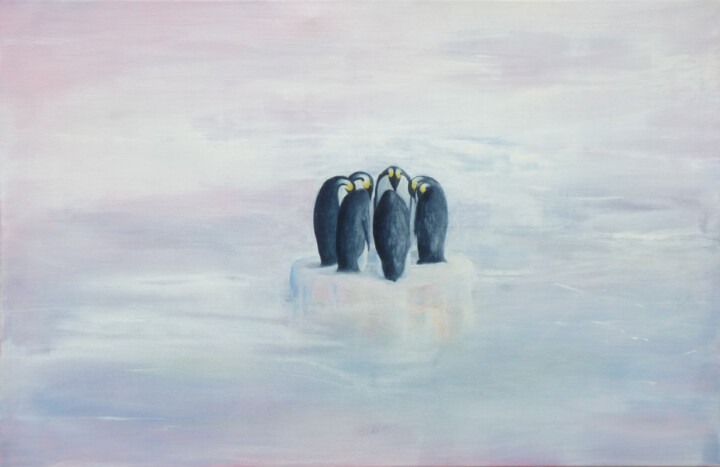 Peinture intitulée "Manchots Moines" par M Batté Gauthier, Œuvre d'art originale, Huile