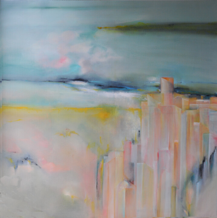 Painting titled "Stad aan de kust" by Charles Mulder, Original Artwork, Oil