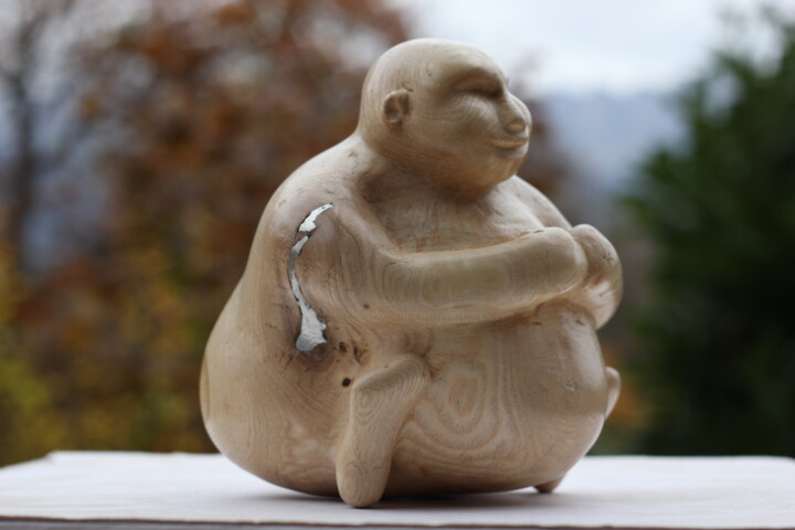 Scultura intitolato "Bouddha de poche" da Max Bernard, Opera d'arte originale, Legno