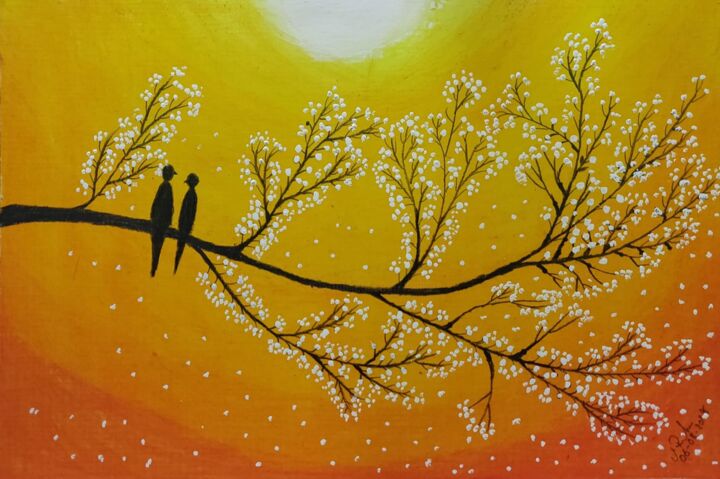 Malarstwo zatytułowany „Love Birds.jpg” autorstwa Mahfuzur Rahman, Oryginalna praca, Pastel