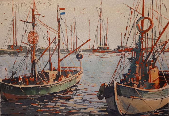 Painting titled "Coast-11" by Alexey Boukingolts, Original Artwork, Watercolor