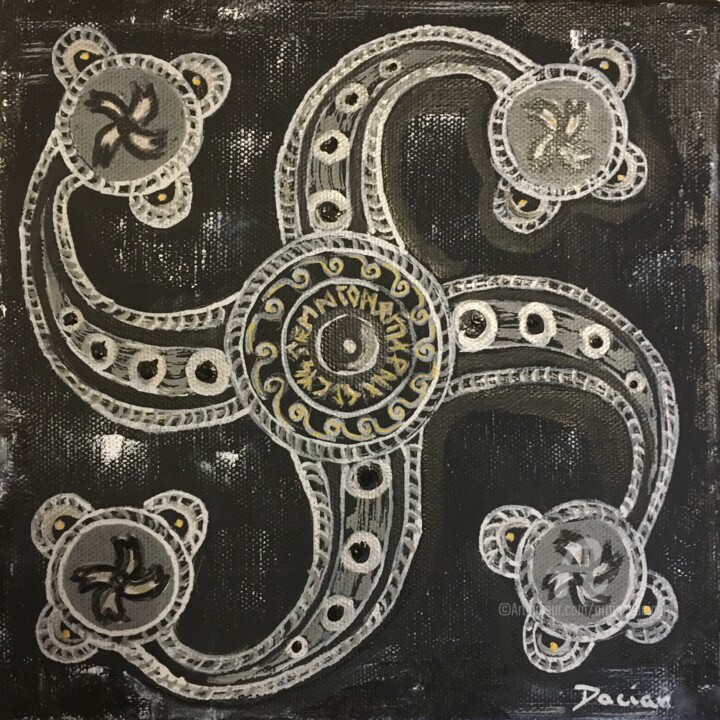 Malerei mit dem Titel "Dacian Svastika" von Daciana, Original-Kunstwerk, Acryl Auf Keilrahmen aus Holz montiert