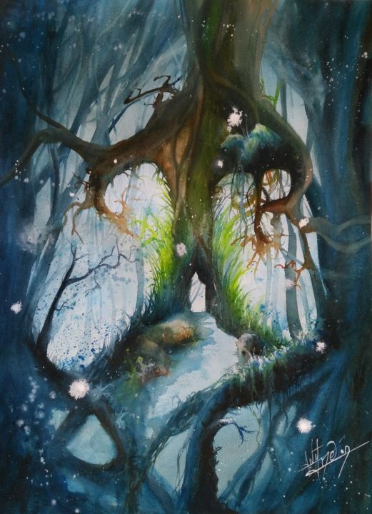 绘画 标题为“Path to the new wor…” 由Anne Hamelin, 原创艺术品, 水彩