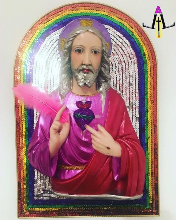 Sculptuur getiteld "CORAZON DE JESUS LG…" door Arte Llarra, Origineel Kunstwerk, Keramiek