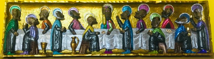 Sculptuur getiteld "ULTIMA CENA "CELEBR…" door Arte Llarra, Origineel Kunstwerk, Hout