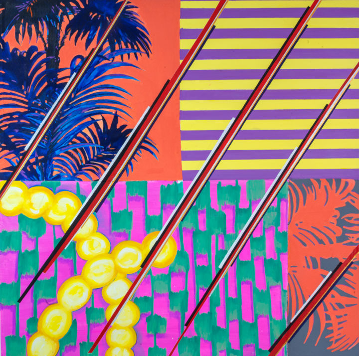 Painting titled "Stripes palm" by Mijal Zachs, Original Artwork, Acrylic