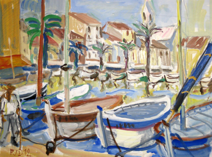 Painting titled "Sanary port pointus…" by Pierre Jean Delpeuc'H, Original Artwork, Gouache