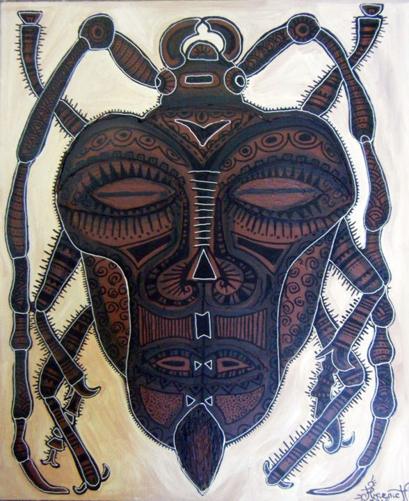 Art animalier : Scarabée Brun (Mélolontha) 绘画, 21.7x18.1 in