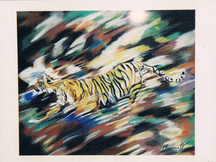Dessin intitulée "Tigrou" par Maryse Renault, Œuvre d'art originale, Pastel