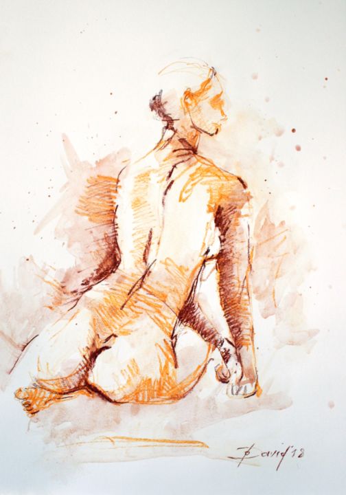 Akt 822 Rückenakt sitzende Frau Aktmalerei 30x42cm 图画, 16.5x11.7 in