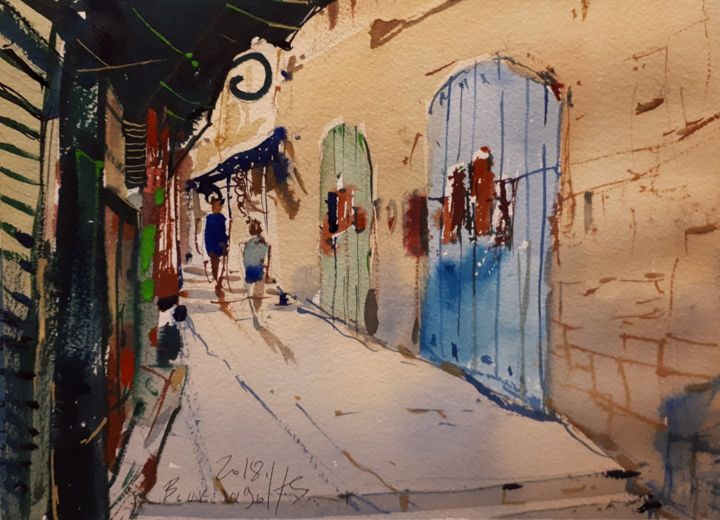 Painting titled "Cityscape-20" by Alexey Boukingolts, Original Artwork, Watercolor