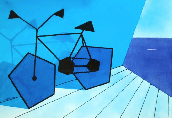 BICICLETA CUBISTA 绘画, 25.6x33.1 in