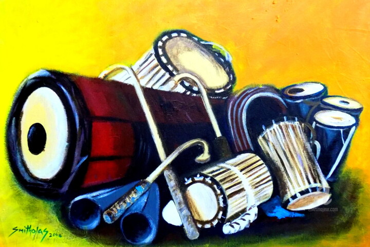 Nigeria Musical Instrument 绘画, 31x46 in