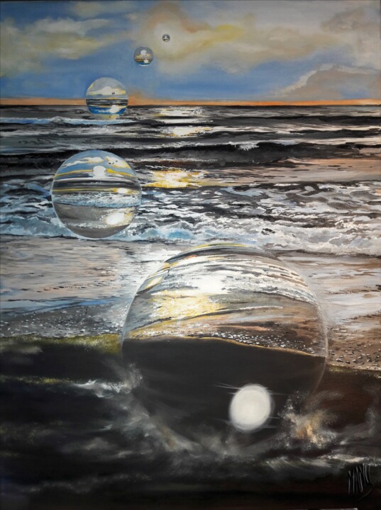Peinture intitulée "Hum by the sea" par Manu Surreabulliste, Œuvre d'art originale, Huile Monté sur Châssis en bois