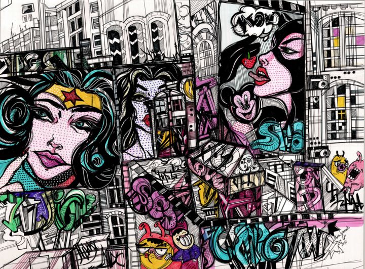 Pop Art Graffiti. Superheroes 图画, 16.5x22.4 in