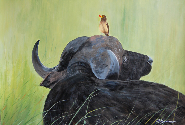 Buffle acrylique sur papier originale signée 绘画, 19.7x25.6 in