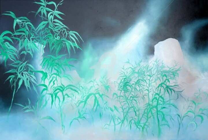 Peinture intitulée "jardin suspendu ...." par Martial Bidard, Œuvre d'art originale, Huile