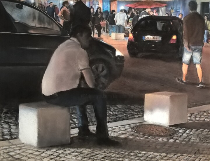 Peinture intitulée "Marché de nuit Sta…" par Alain Fortier, Œuvre d'art originale, Pastel