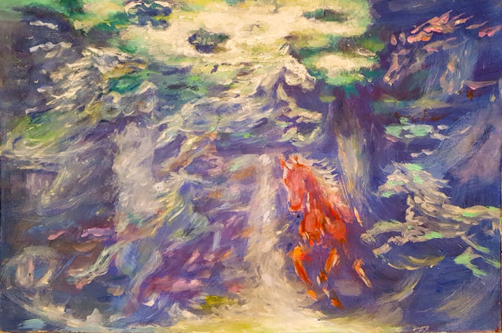 Painting titled "Six horses and one…" by Zlata Maksimovic, Original Artwork, Acrylic