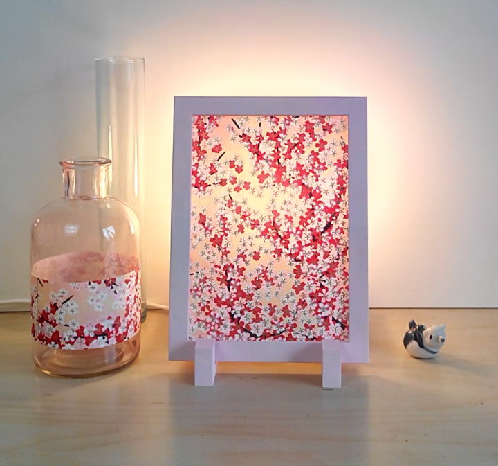Lampe rose fleurs de cerisiers. Design, 5.9x7.9 in