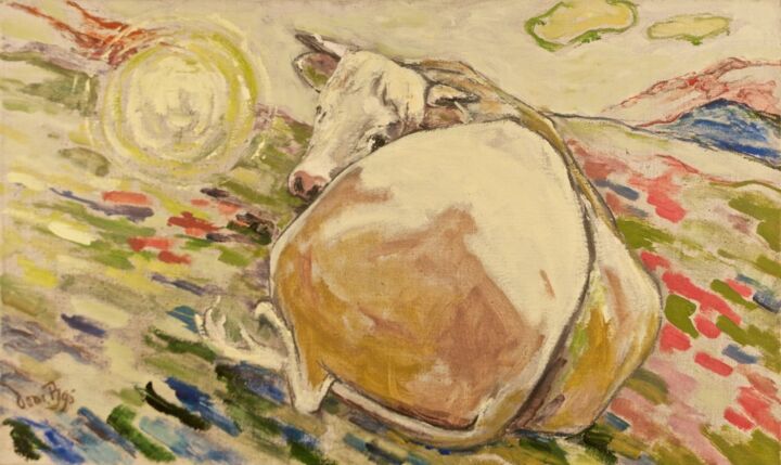 Schilderij getiteld "Vache" door Dominique Bertrand, Origineel Kunstwerk, Olie