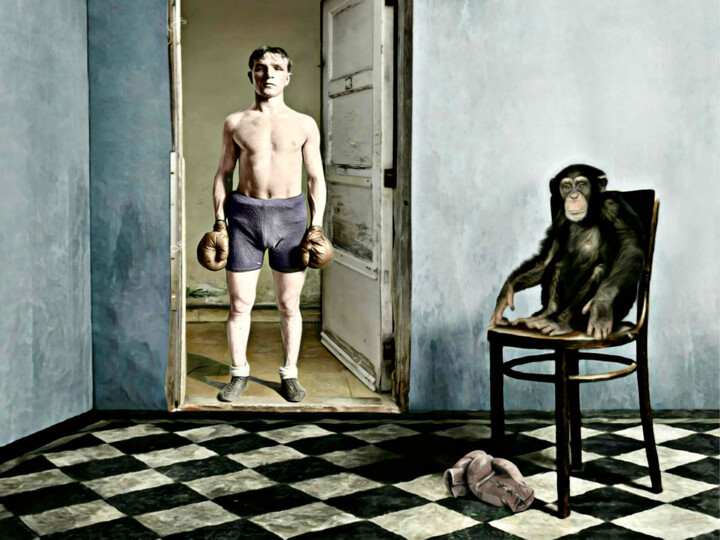 Malarstwo zatytułowany „Le Cours de Boxe” autorstwa Jean-Marie Gitard (Mr STRANGE), Oryginalna praca, Olej Zamontowany na Dr…