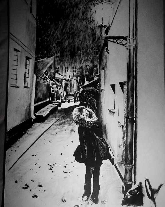 Drawing titled "deivgrgirl.png" by Devid Gruzdev, Original Artwork, Ballpoint pen