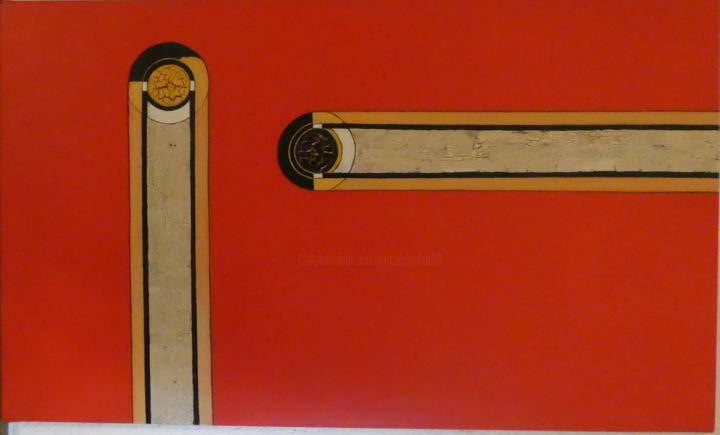 Malerei mit dem Titel "Matches on red back…" von Urs, Original-Kunstwerk, Acryl