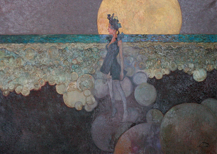 Painting titled "Fashion Night" by Nikolay Biryukov, Original Artwork, Oil