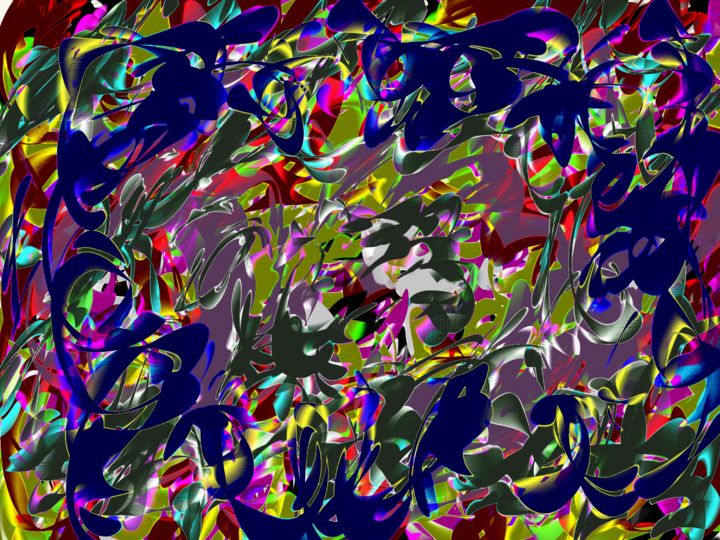 Digital Arts titled "Blumenmeer" by Keep Magic, Original Artwork, Digital Painting Mounted on Wood Stretcher frame