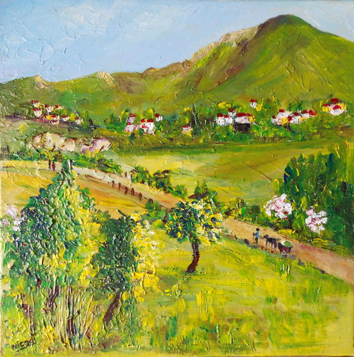 Peinture intitulée "PAYSAGE DE PRINTEMP…" par Nicodi, Œuvre d'art originale, Acrylique