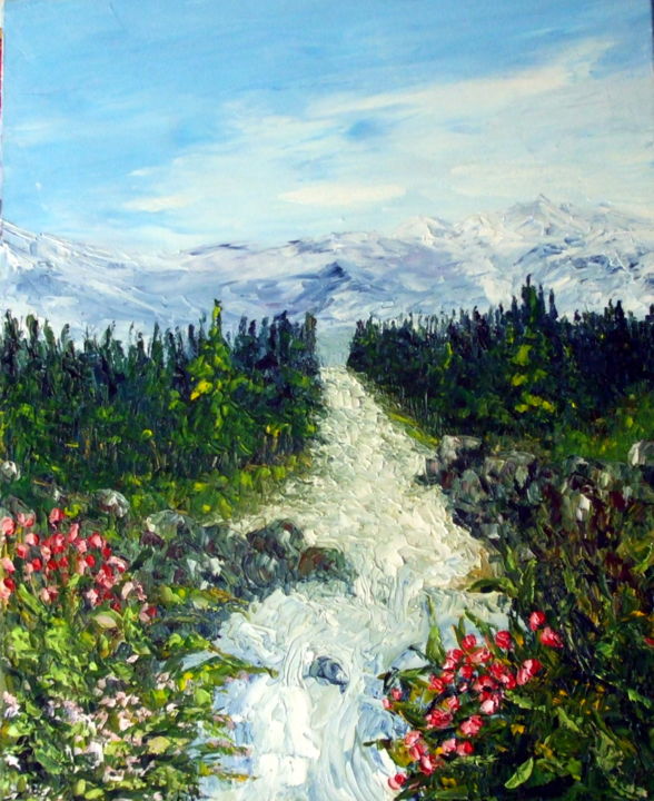 Peinture intitulée "PAYSAGE DES ROCHEUS…" par Nicodi, Œuvre d'art originale, Huile