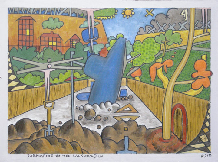 Painting titled "Submarine In The Ba…" by Gerald Shepherd F.F.P.S., Original Artwork, Oil