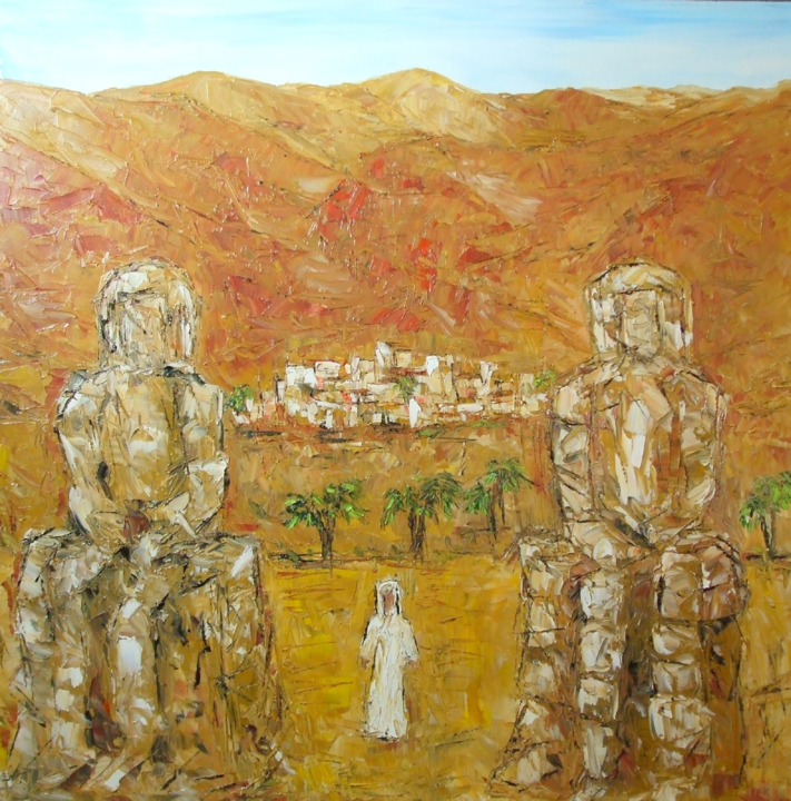 Peinture intitulée "LES COLOSSES DE MEM…" par Nicodi, Œuvre d'art originale, Huile