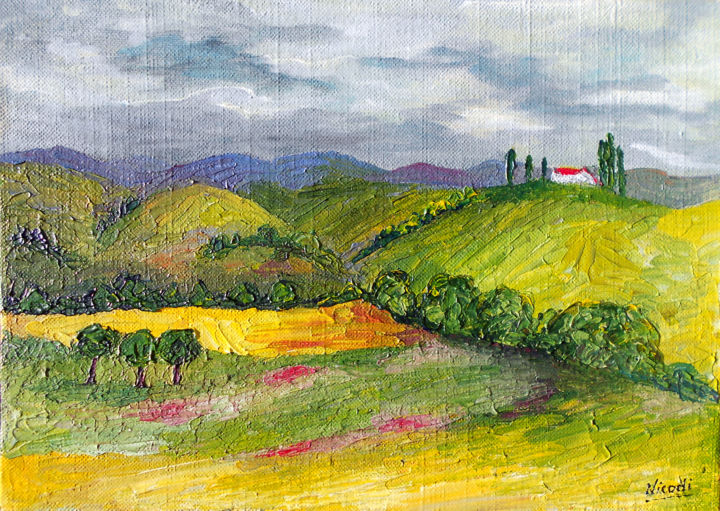 Peinture intitulée "PAYSAGE DE TOSCANE" par Nicodi, Œuvre d'art originale, Acrylique