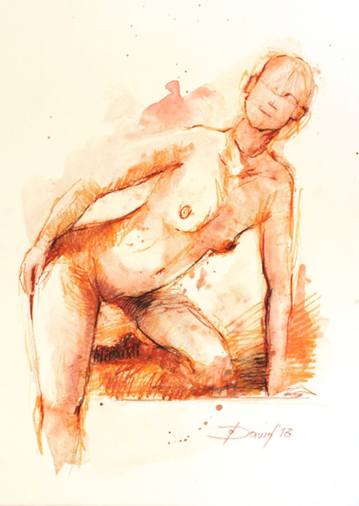 Akt 854 Frauenakt Zeichnung Aquarell 30x42cm 图画, 16.5x11.7 in