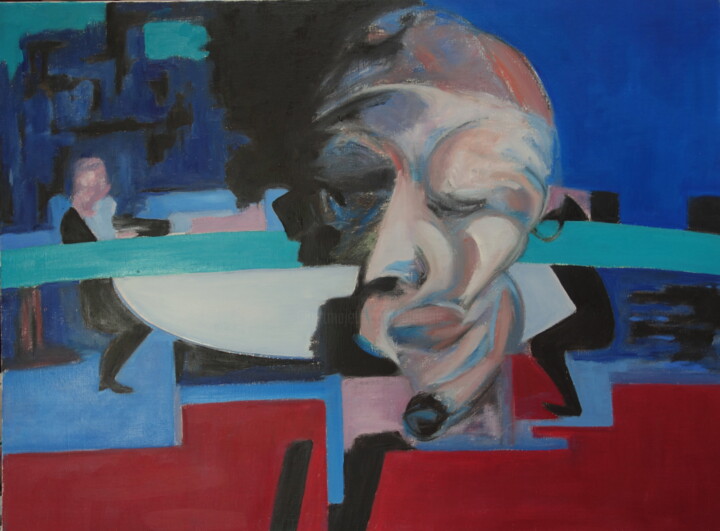 Peinture intitulée "la table blanche" par Bruno Leblais, Œuvre d'art originale, Huile